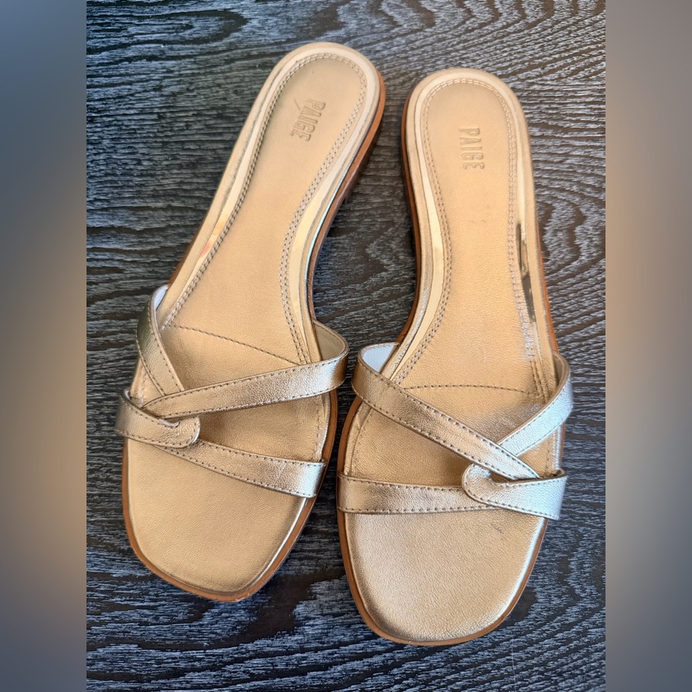 PAIGE Metallic Gold Crisscross Slide Mules